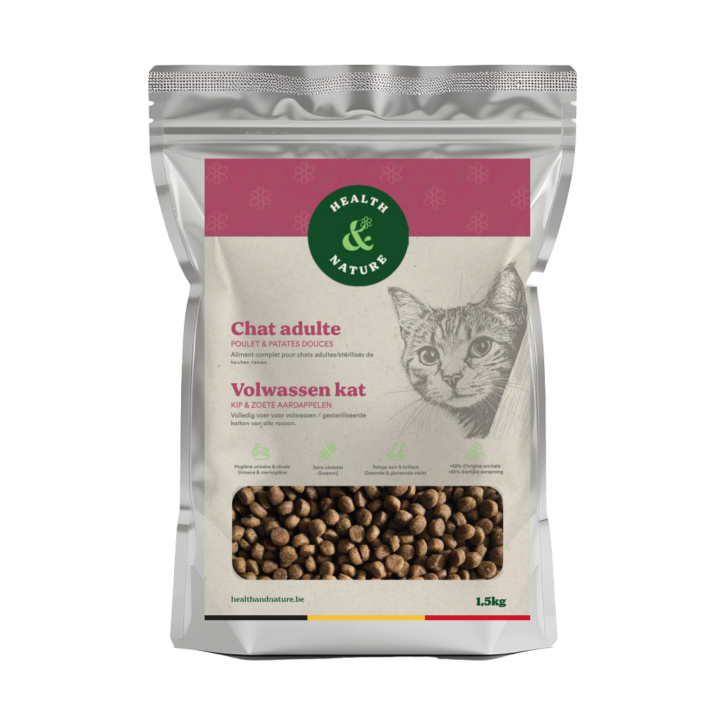 Volwassen kattenvoer 1,5 kg monster met 50% korting.