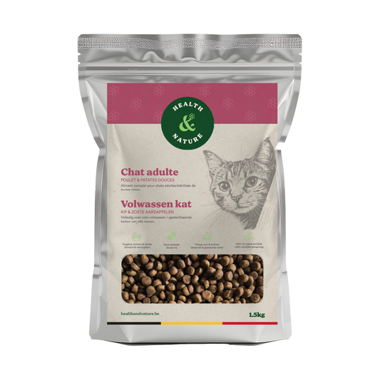 Volwassen kattenvoer 1,5 kg monster met 50% korting.